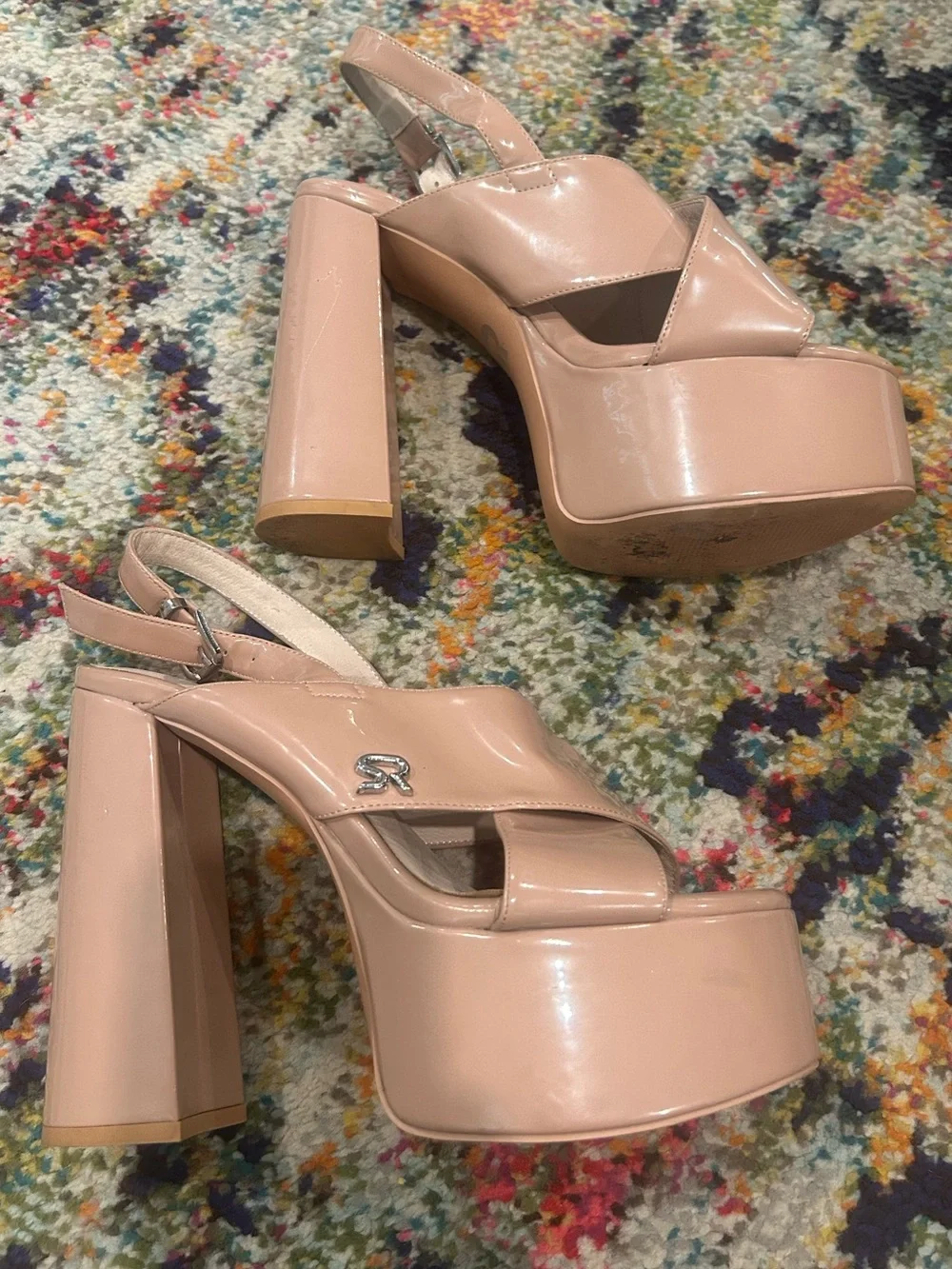 Sergio Rossi Platform Slingback Heels in Blush Patent